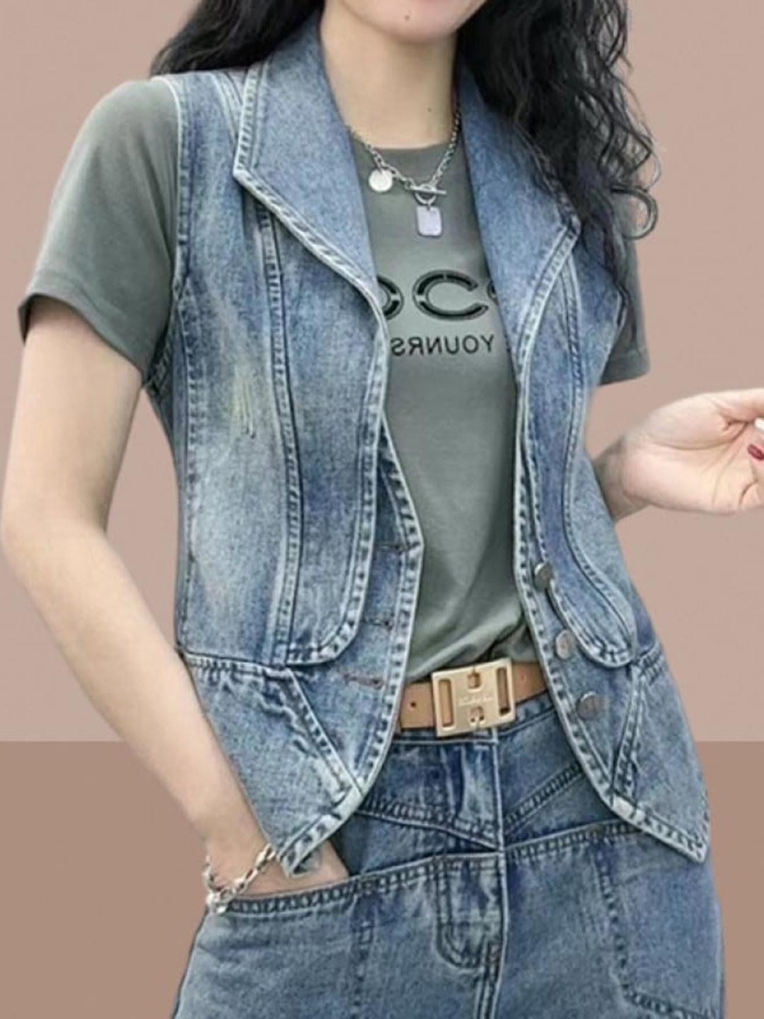 

StyleCast Blue Shawl Collar Denim Jacket
