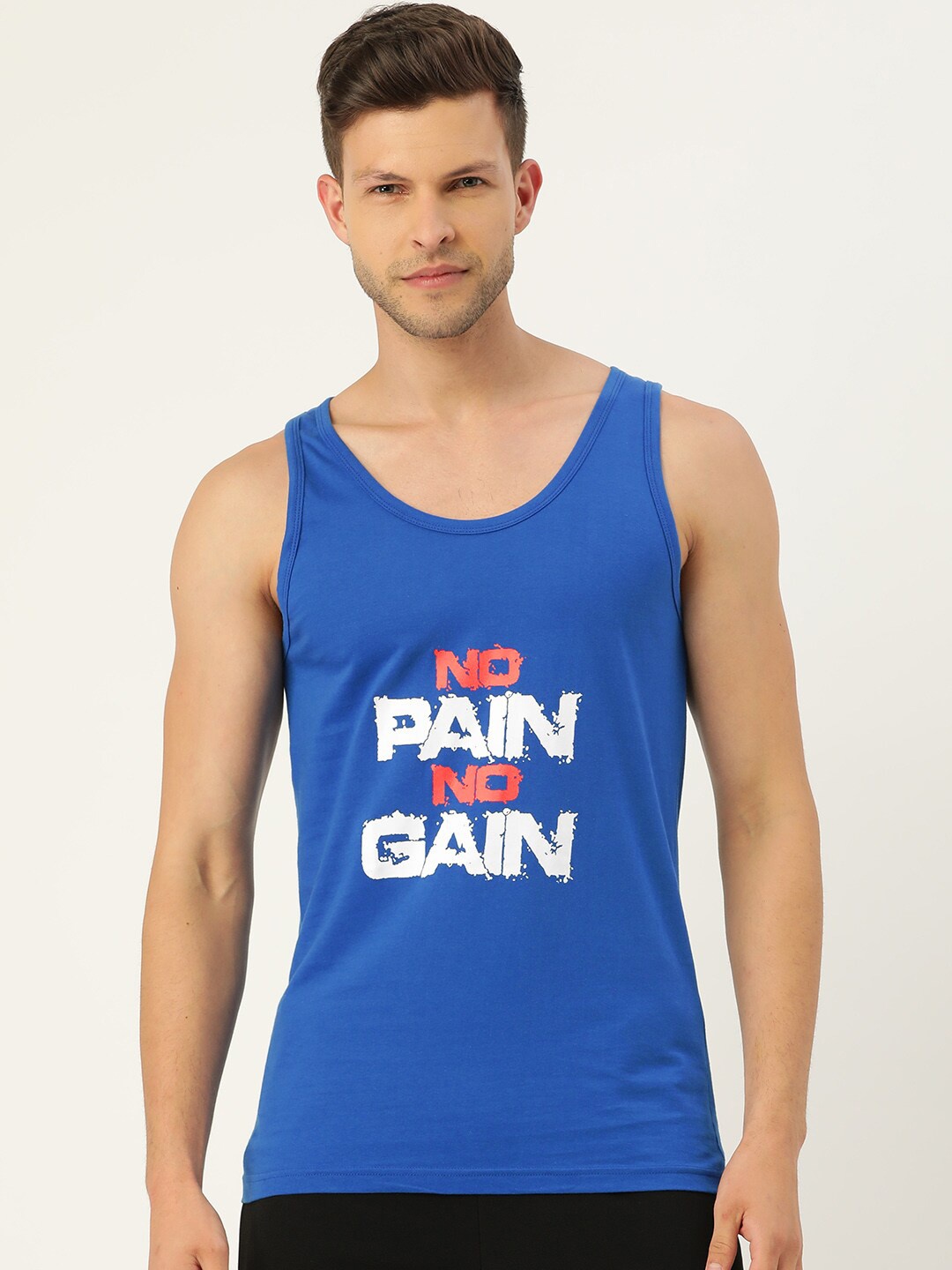 

The Roadster Lifestyle Co. Printed Pure Cotton Gym Inner Vests RRGV-5004-RB-1, Blue
