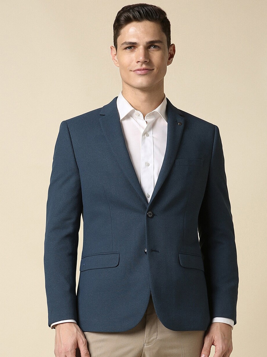 

Allen Solly Textured Single-Breasted Slim Fit Blazers, Blue