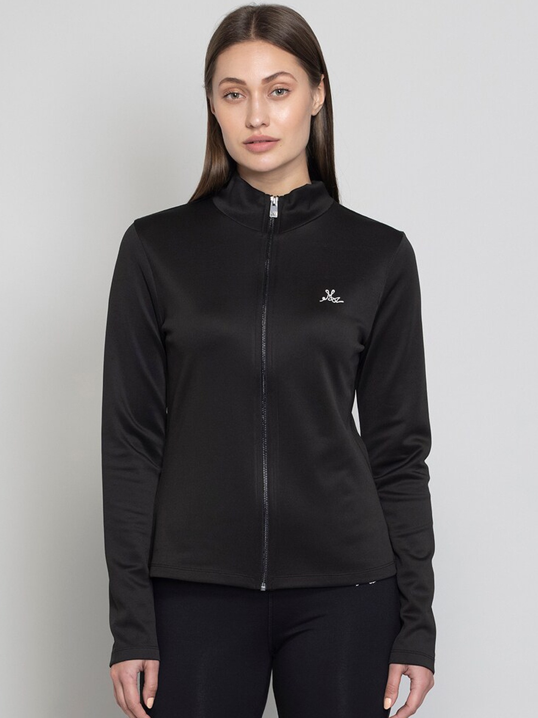 

Muvazo Mock Collar Pure Cotton Sporty Jacket, Black