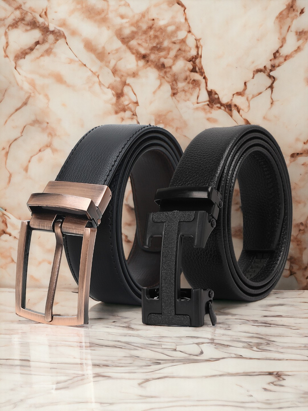 

CRUSSET Men Set Of 2 Textured Reversible Formal Belt, Black