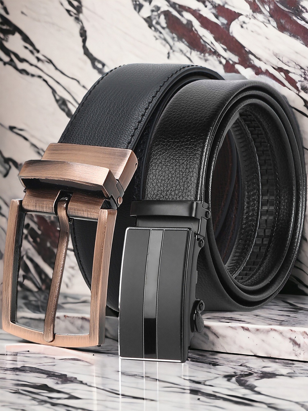 

CRUSSET Men Set Of 2 Textured Reversible Formal Belt, Black