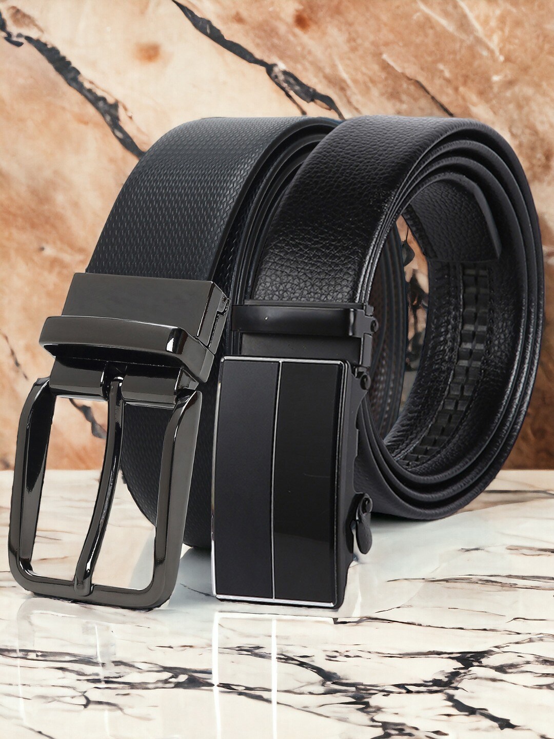 

CRUSSET Men Set Of 2 Textured Reversible Formal Belts, Black