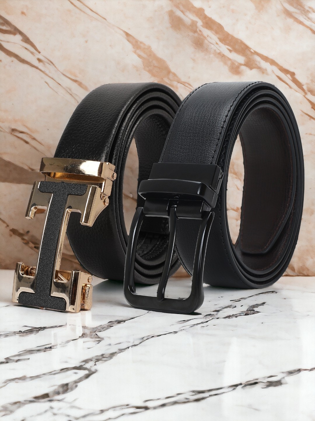 

CRUSSET Men Pack Of 2 Textured Reversible Formal Belt, Black