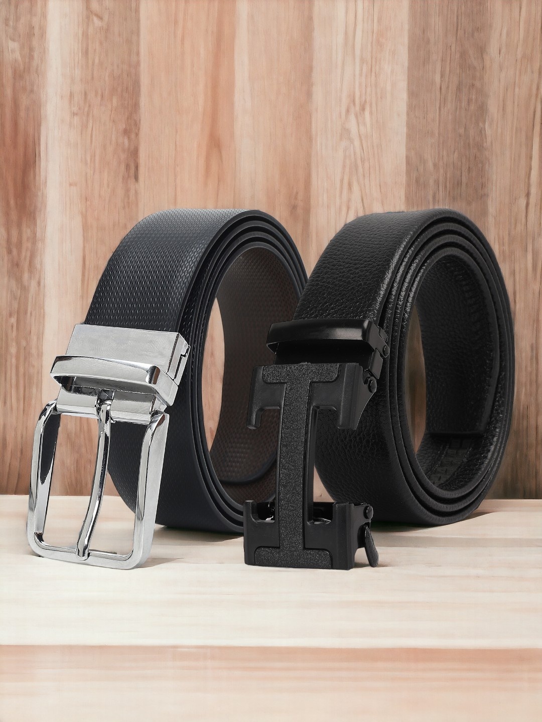 

CRUSSET Men Set of 2 Textured 2 Reversible Formal Belt, Black