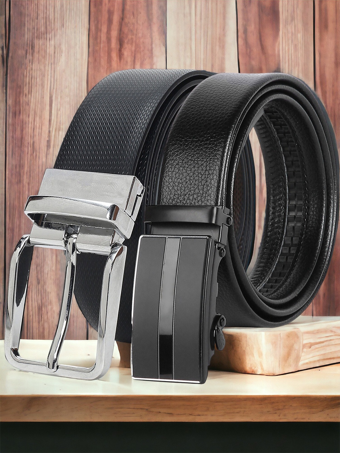 

CRUSSET Men Set of 2 Textured 2 Reversible Formal Belt, Black