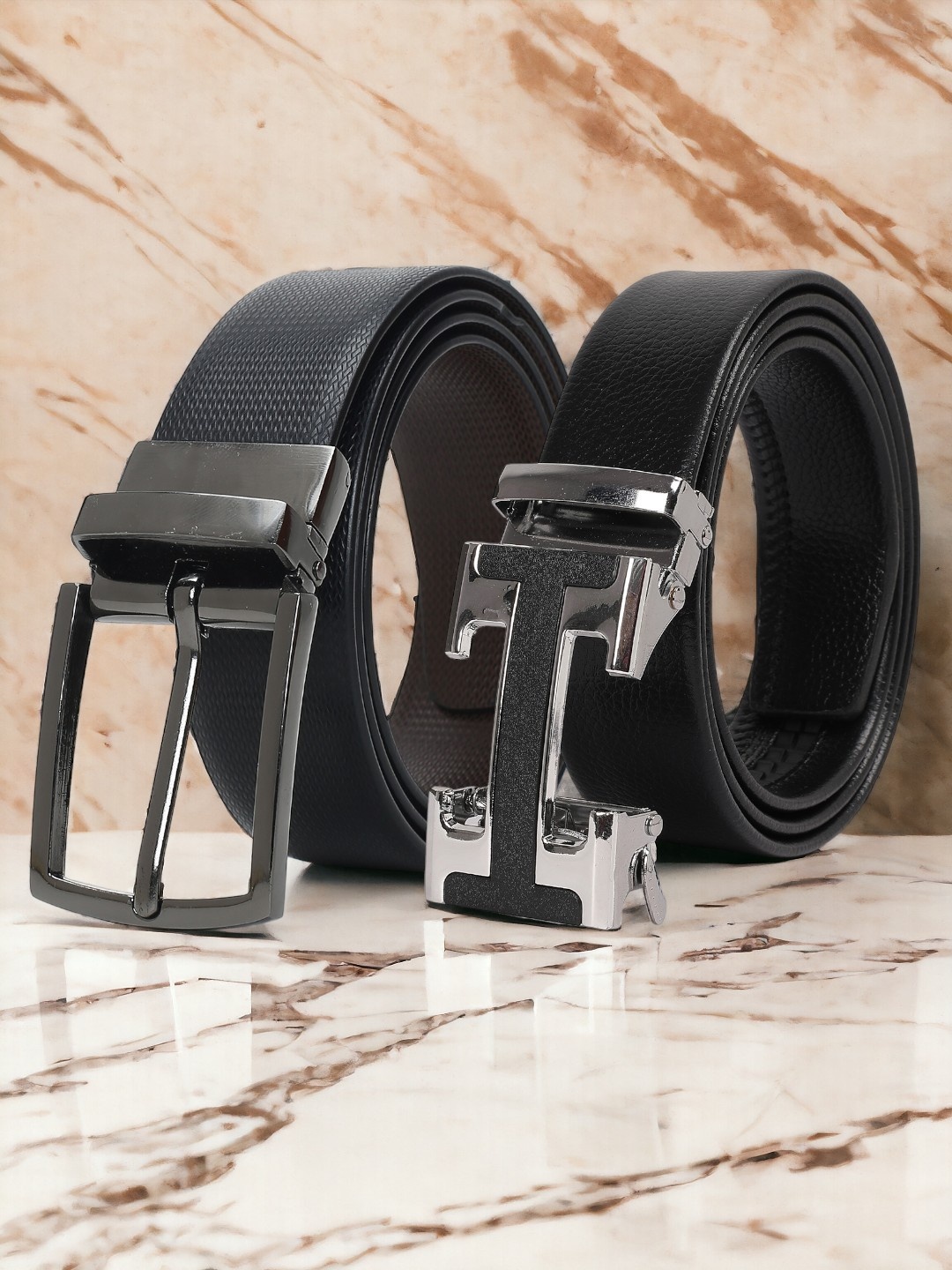 

CRUSSET Men Set Of 2 Textured Reversible Formal Belt, Black