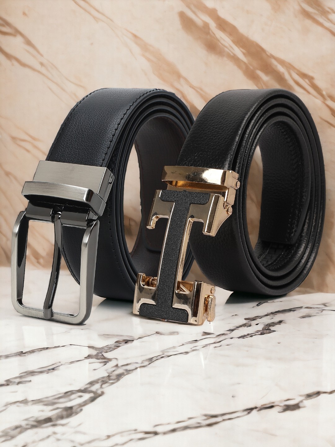 

CRUSSET Men Set Of 2 Textured Reversible Formal Belt, Black