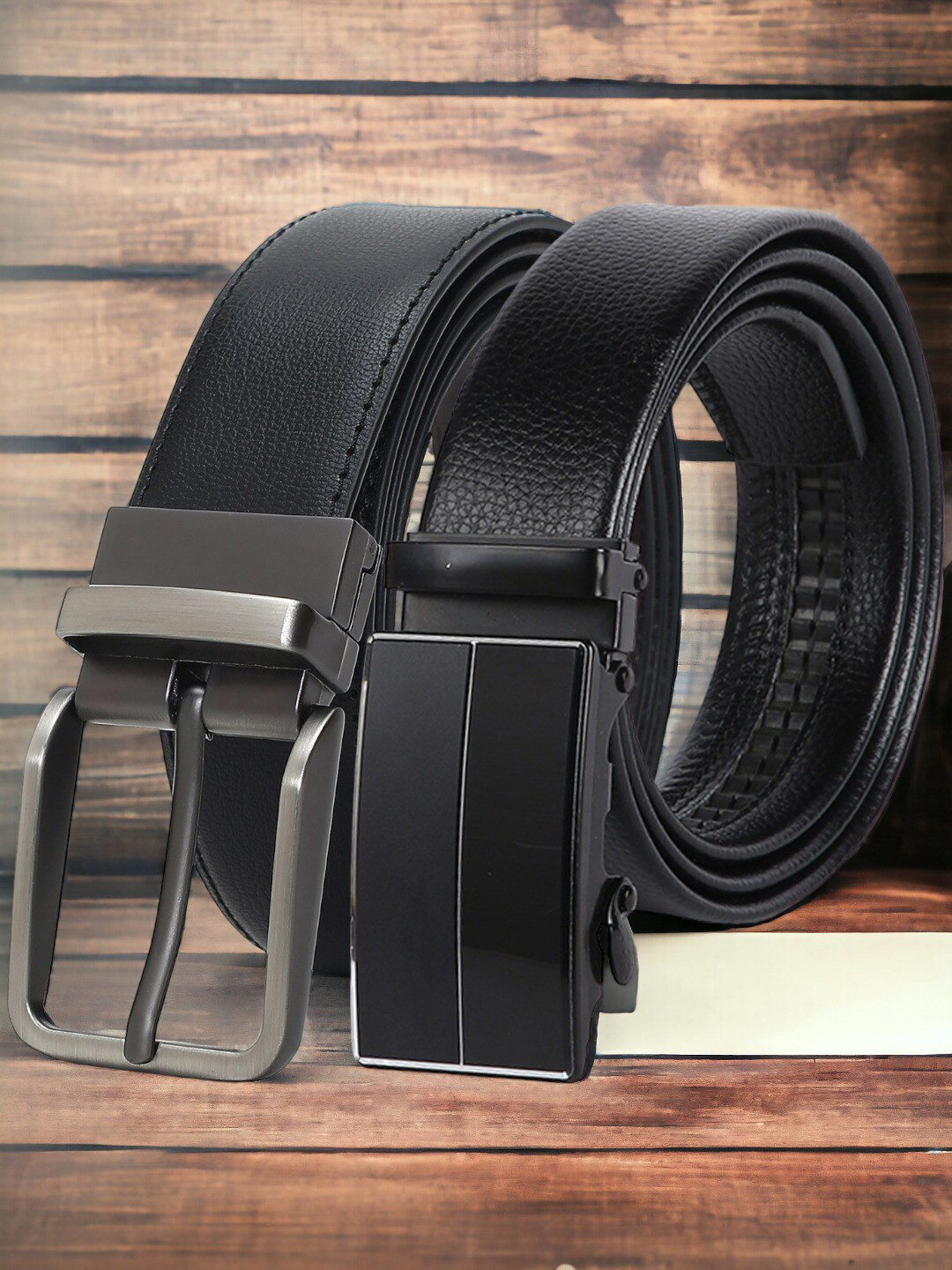 

CRUSSET Men Set Of 2 Textured Reversible Formal Belt, Black