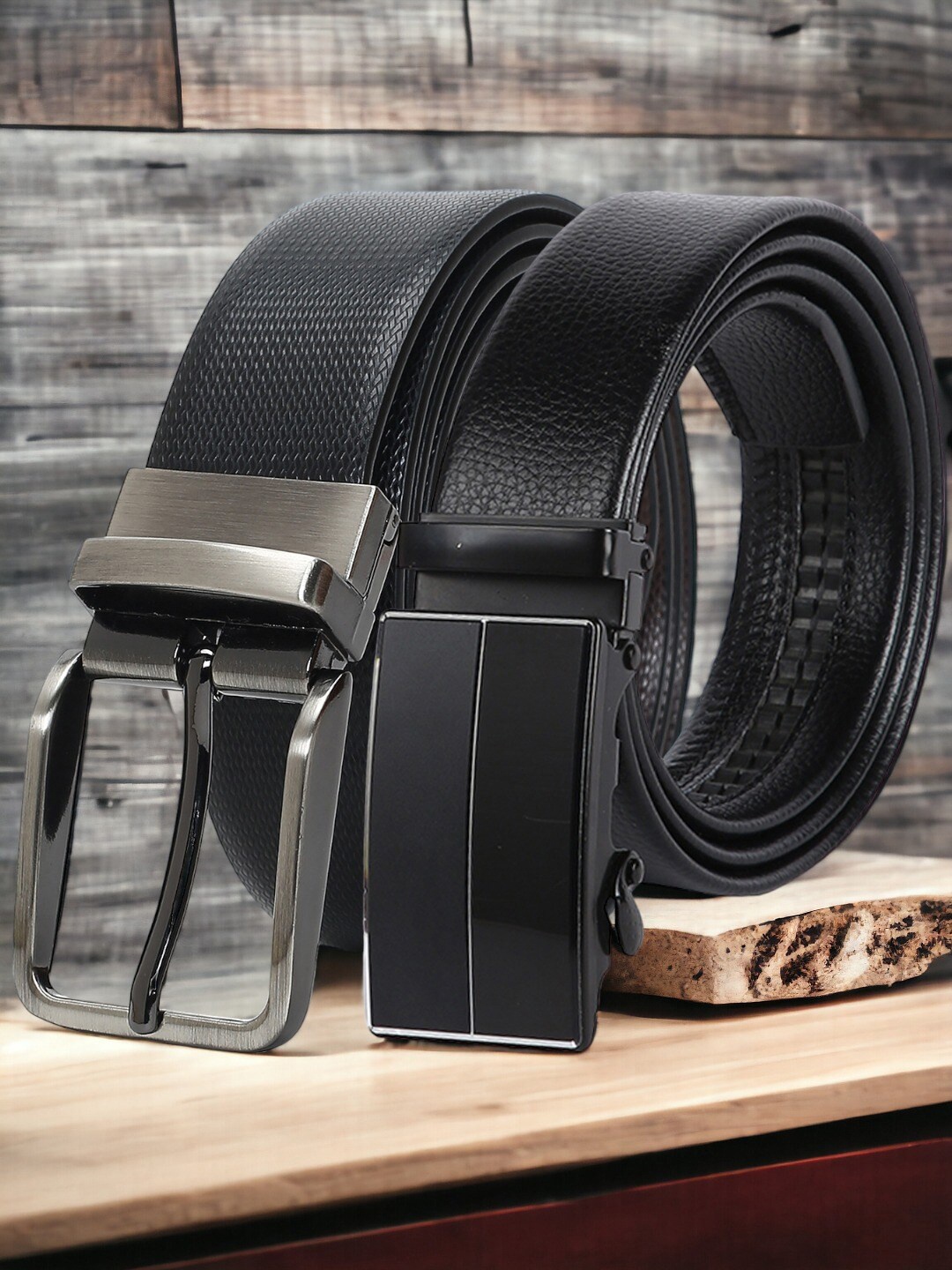 

CRUSSET Men Set Of 2 Textured Reversible Formal Belt, Black