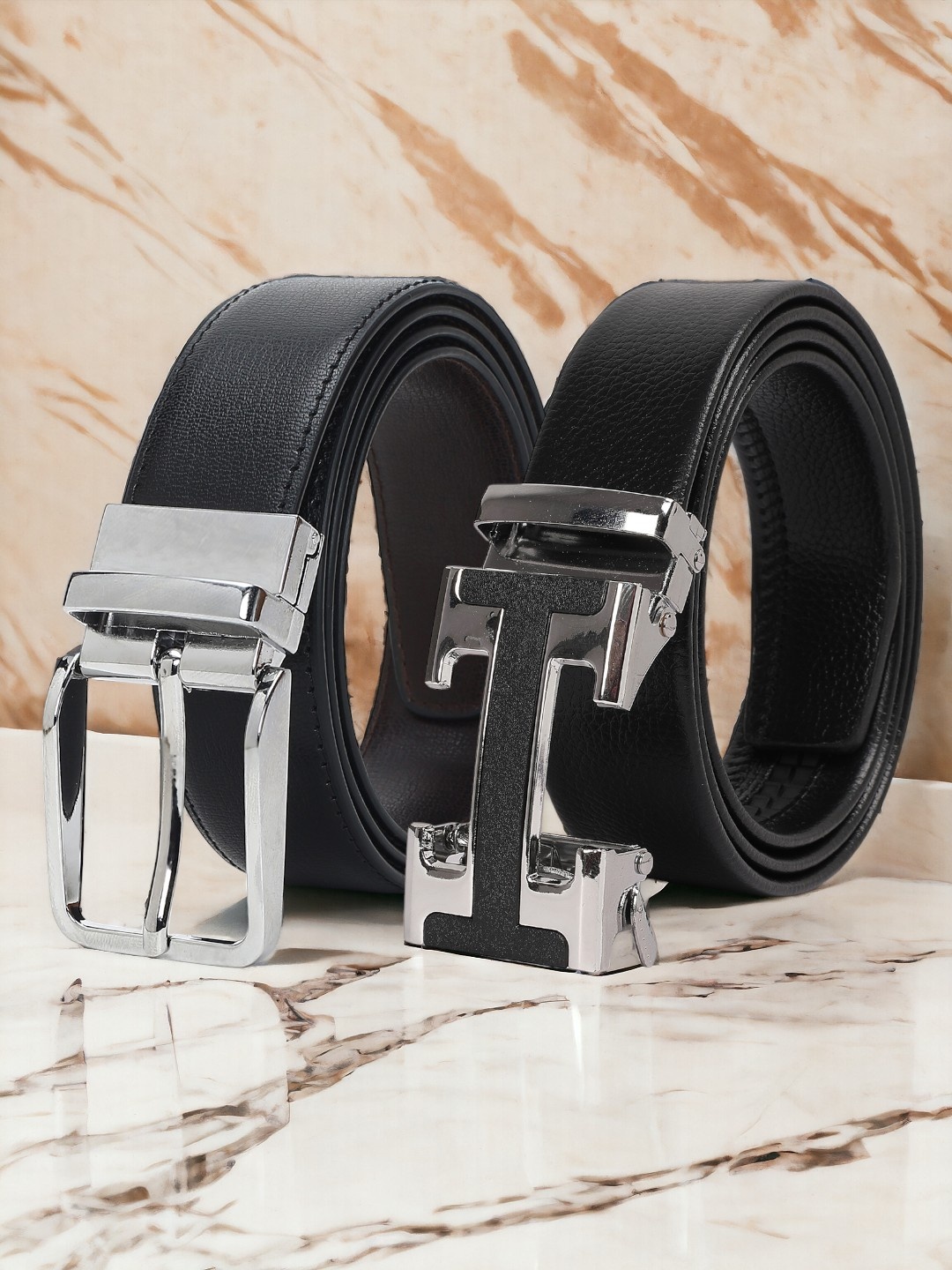 

CRUSSET Men Set Of 2 Textured Reversible Formal Belt, Black