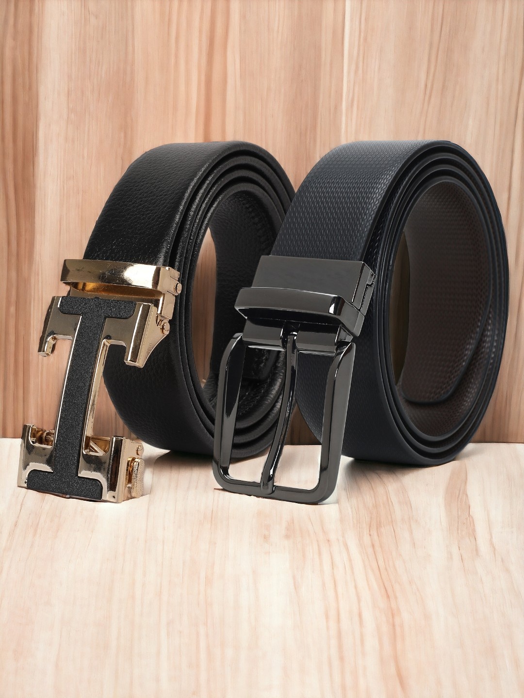 

CRUSSET Men Set Of 2 Textured Reversible Formal Belt, Black