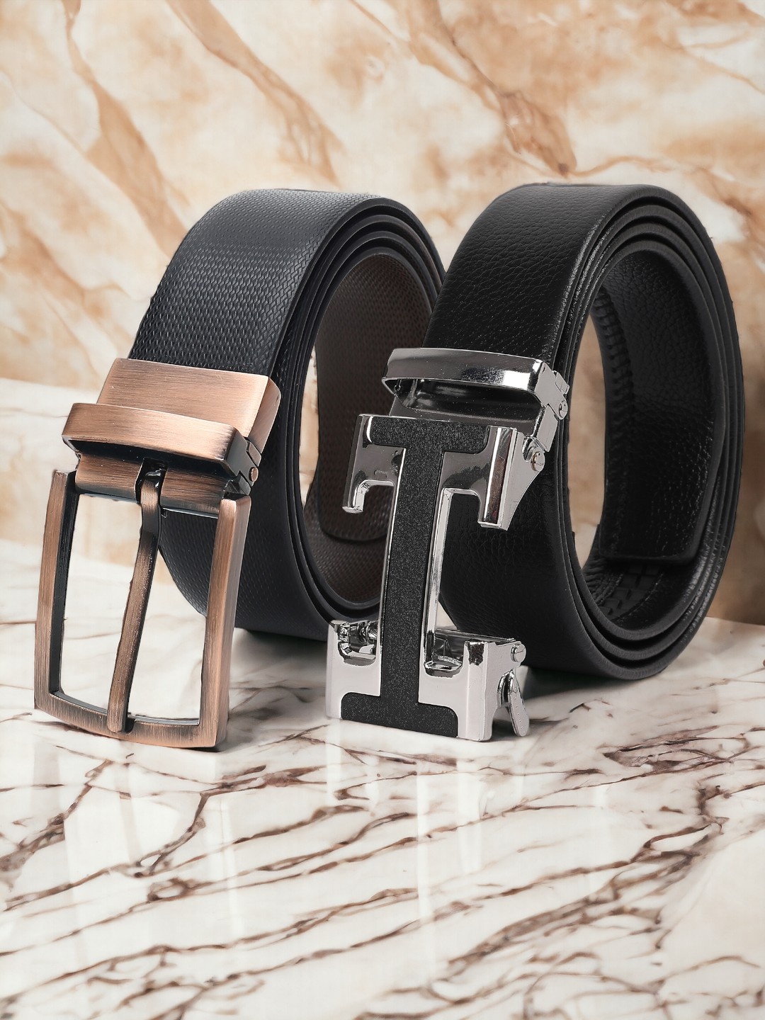 

CRUSSET Men Set Of 2 Textured Reversible Formal Belts, Black