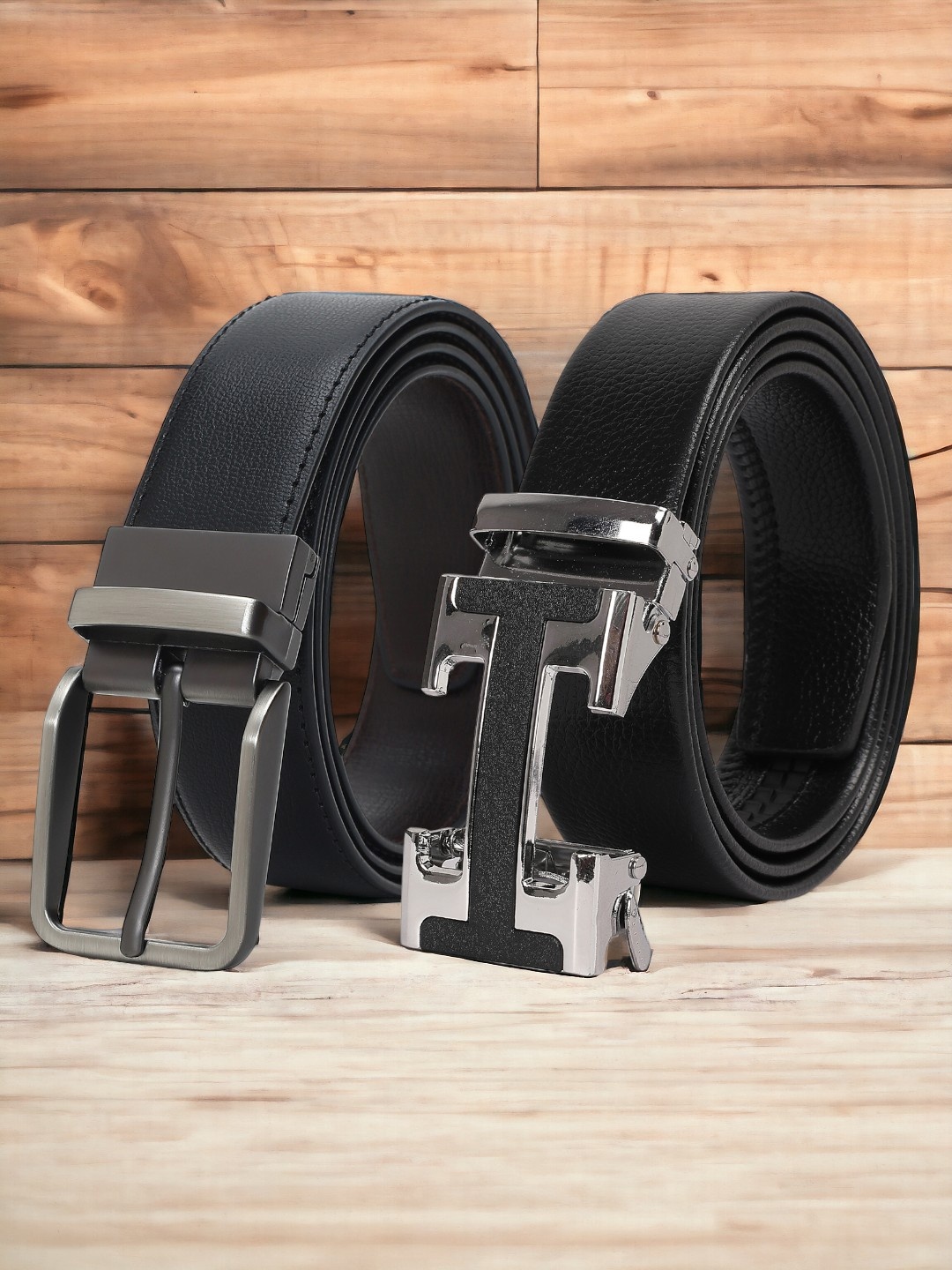 

CRUSSET Men Pack Of 2 Textured Reversible Formal Belts, Black