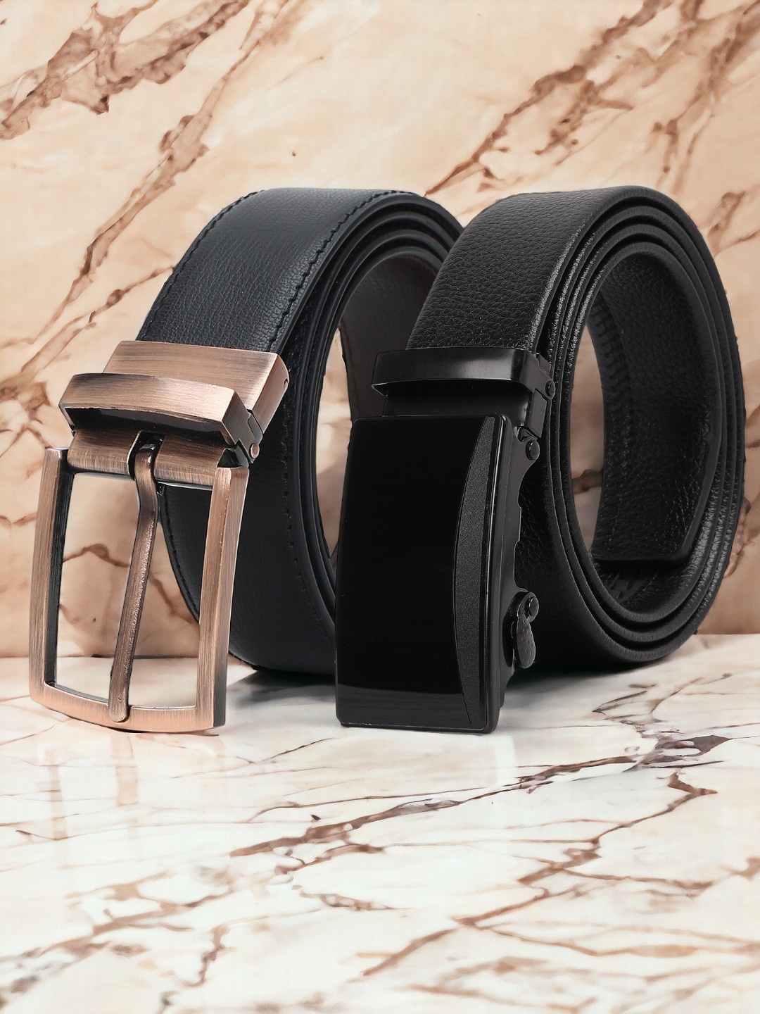 

CRUSSET Men Pack Of 2 Textured Reversible Formal Belts, Black