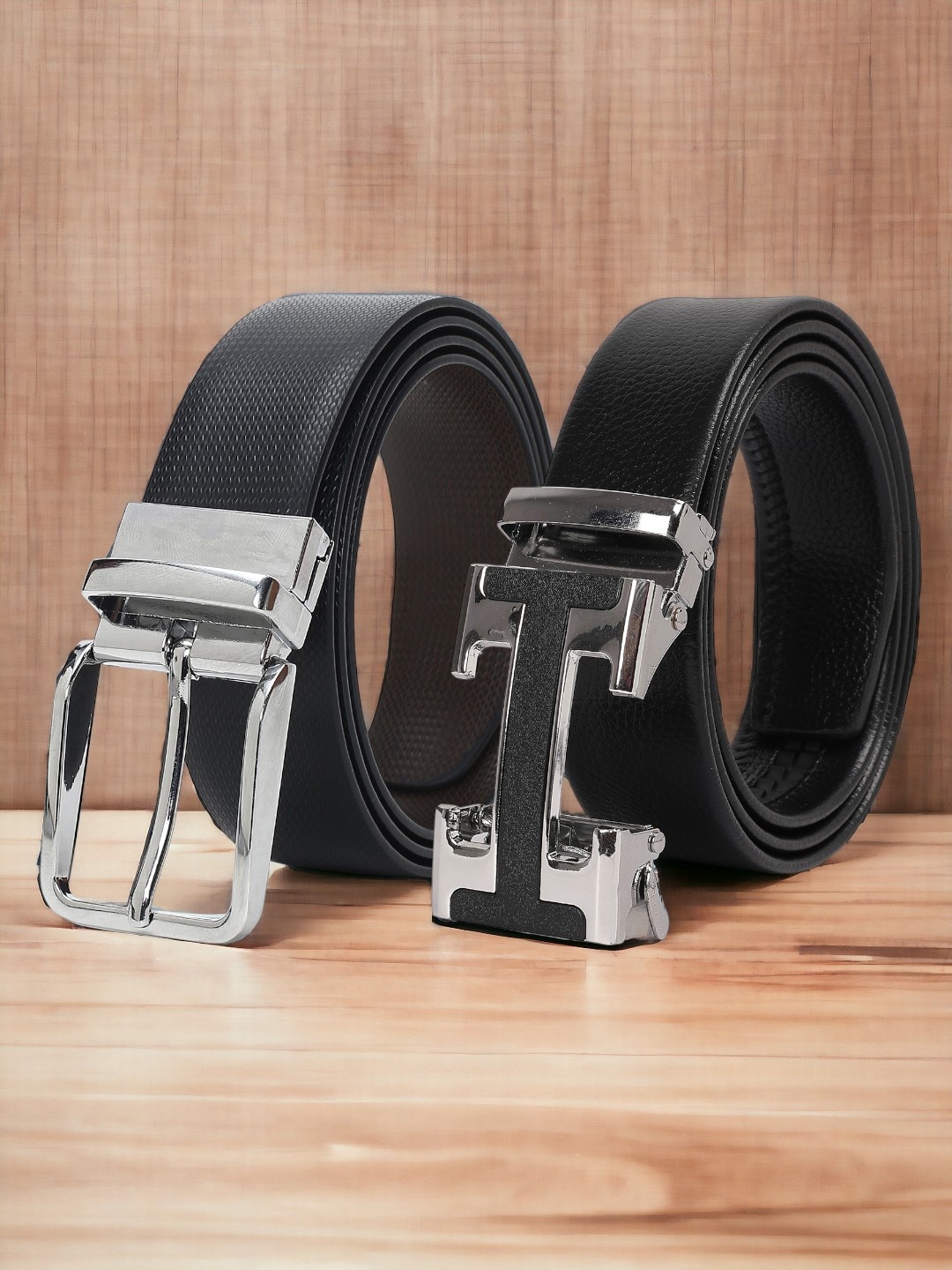 

CRUSSET Men Set Of 2 Textured Reversible Formal Belt, Black