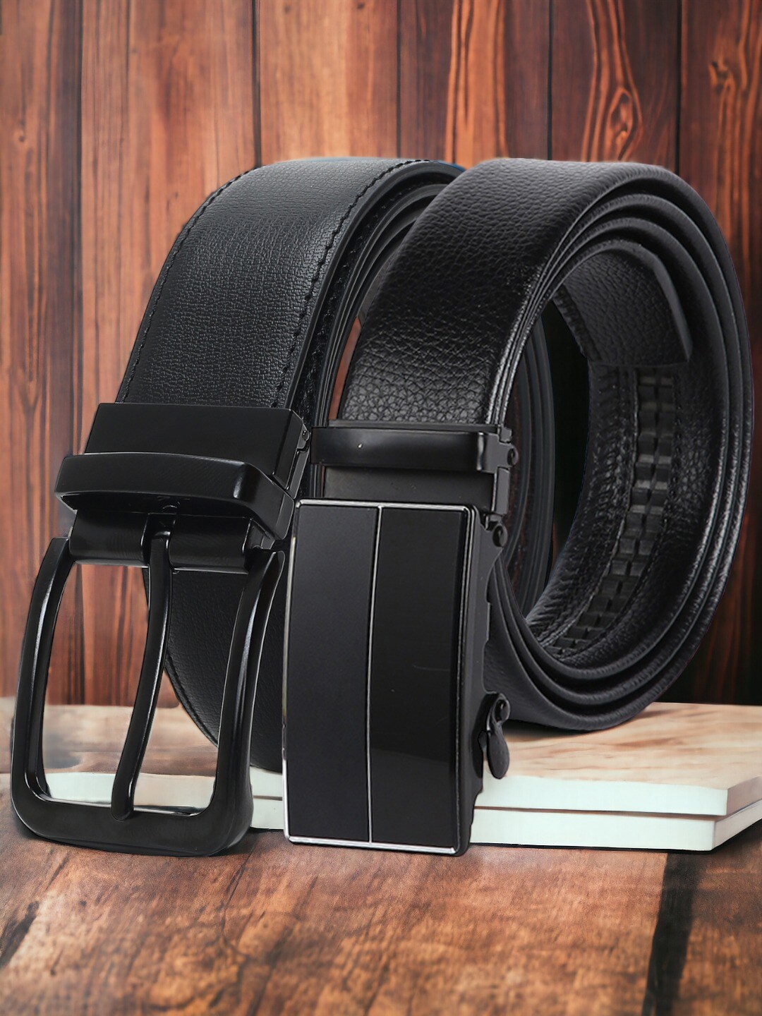 

CRUSSET Men Pack Of 2 Textured Reversible Formal Belts, Black