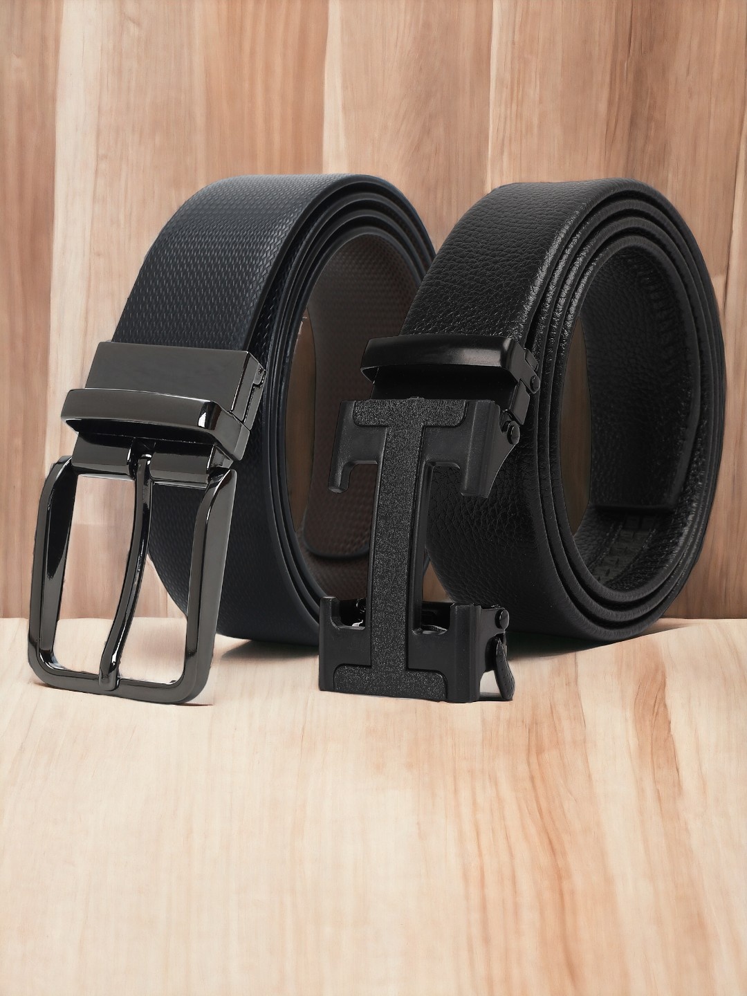 

CRUSSET Men Pack Of 2 Textured Reversible Formal Belts, Black