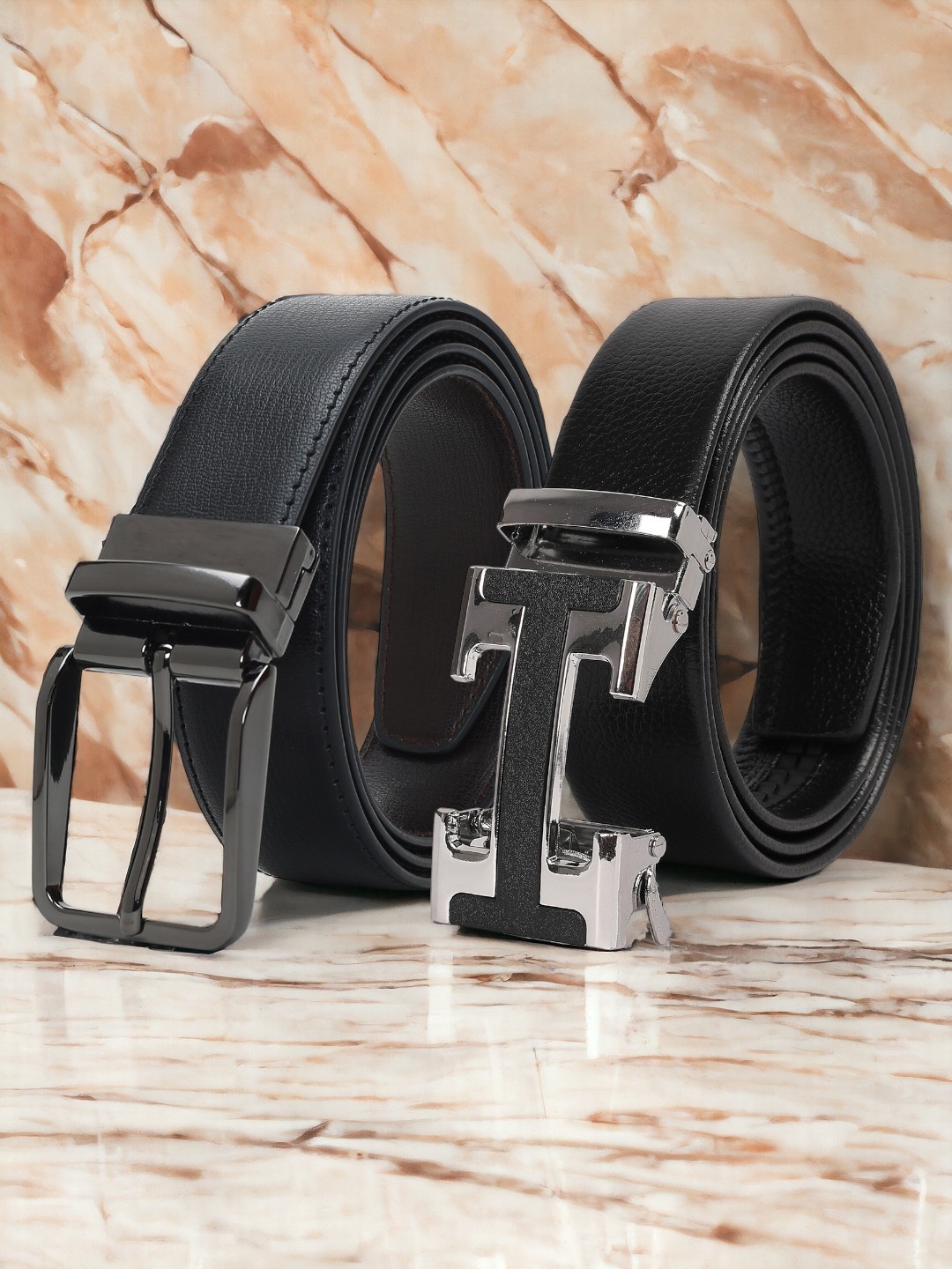 

CRUSSET Men Set Of 2 Textured Reversible Formal Belts, Black