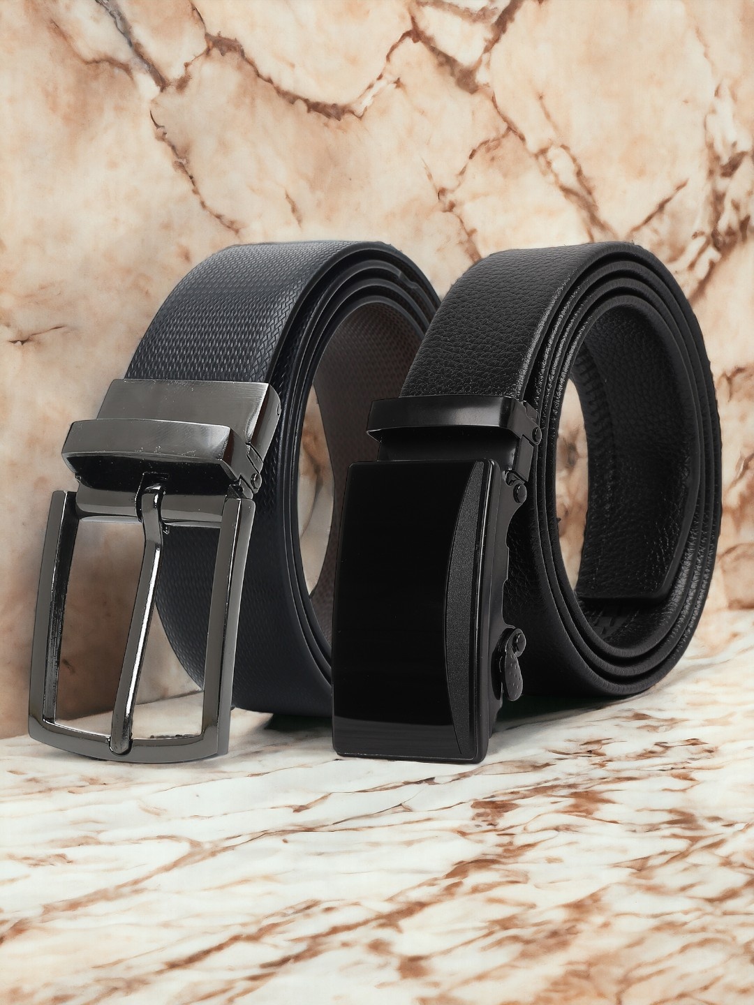 

CRUSSET Men Pack Of 2 Textured Reversible Formal Belts, Black