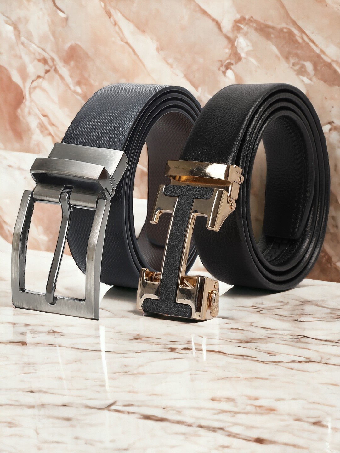 

CRUSSET Men Black Set of 2 Textured Reversible Formal Belt
