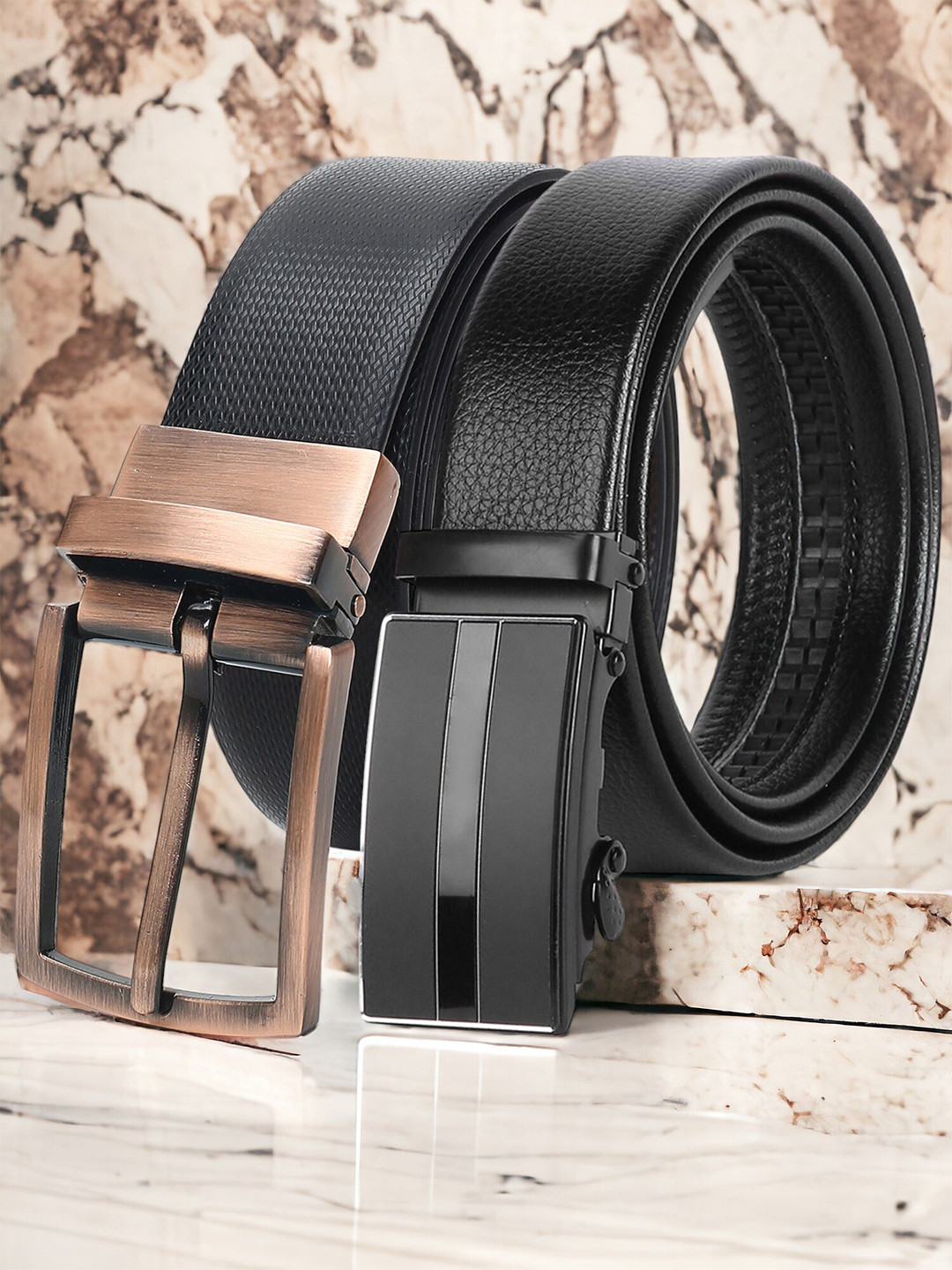 

CRUSSET Men Black Pack Of 2 Textured Reversible Formal Belts