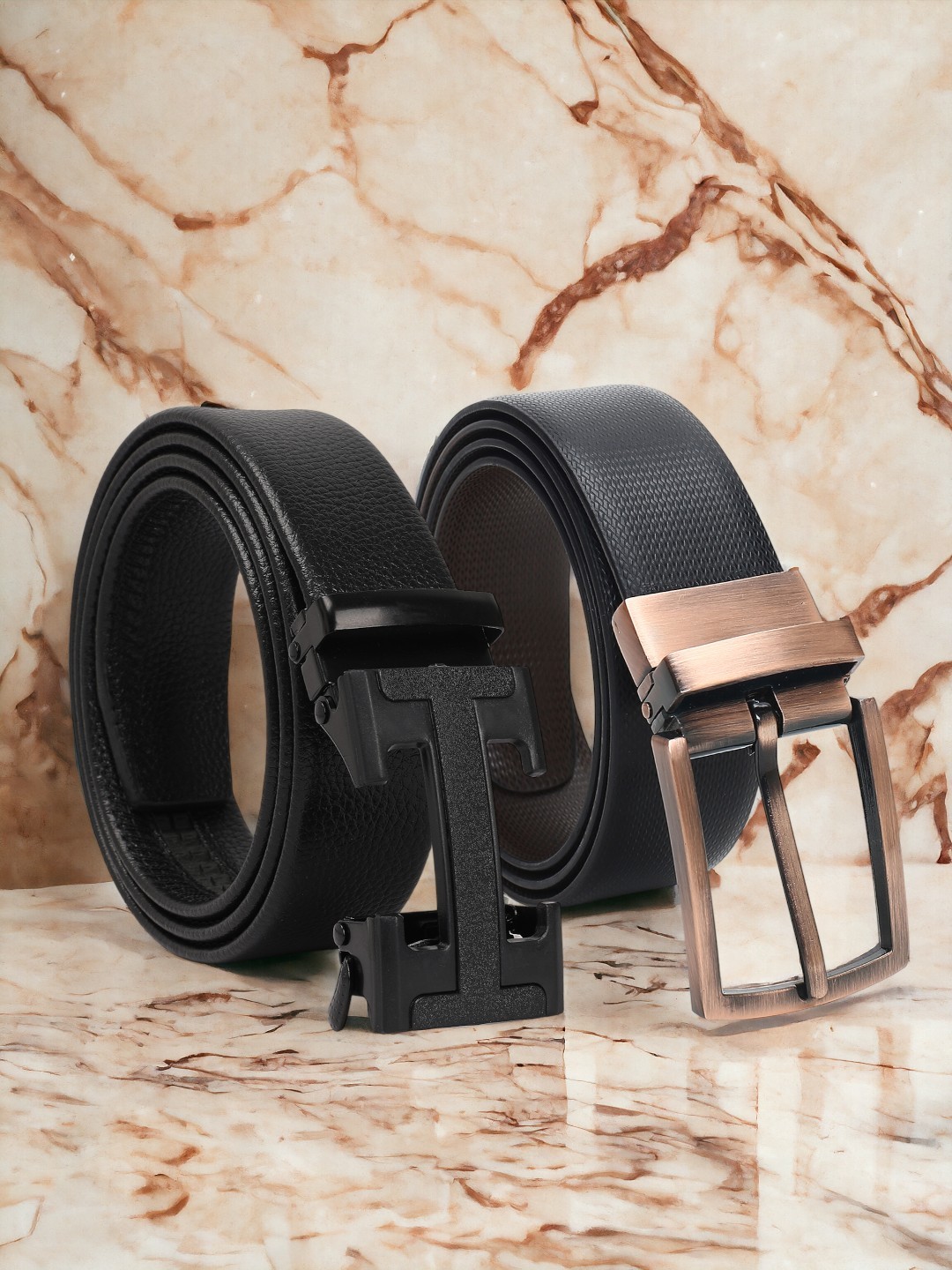

CRUSSET Men Set Of 2 Reversible Formal Belt, Black
