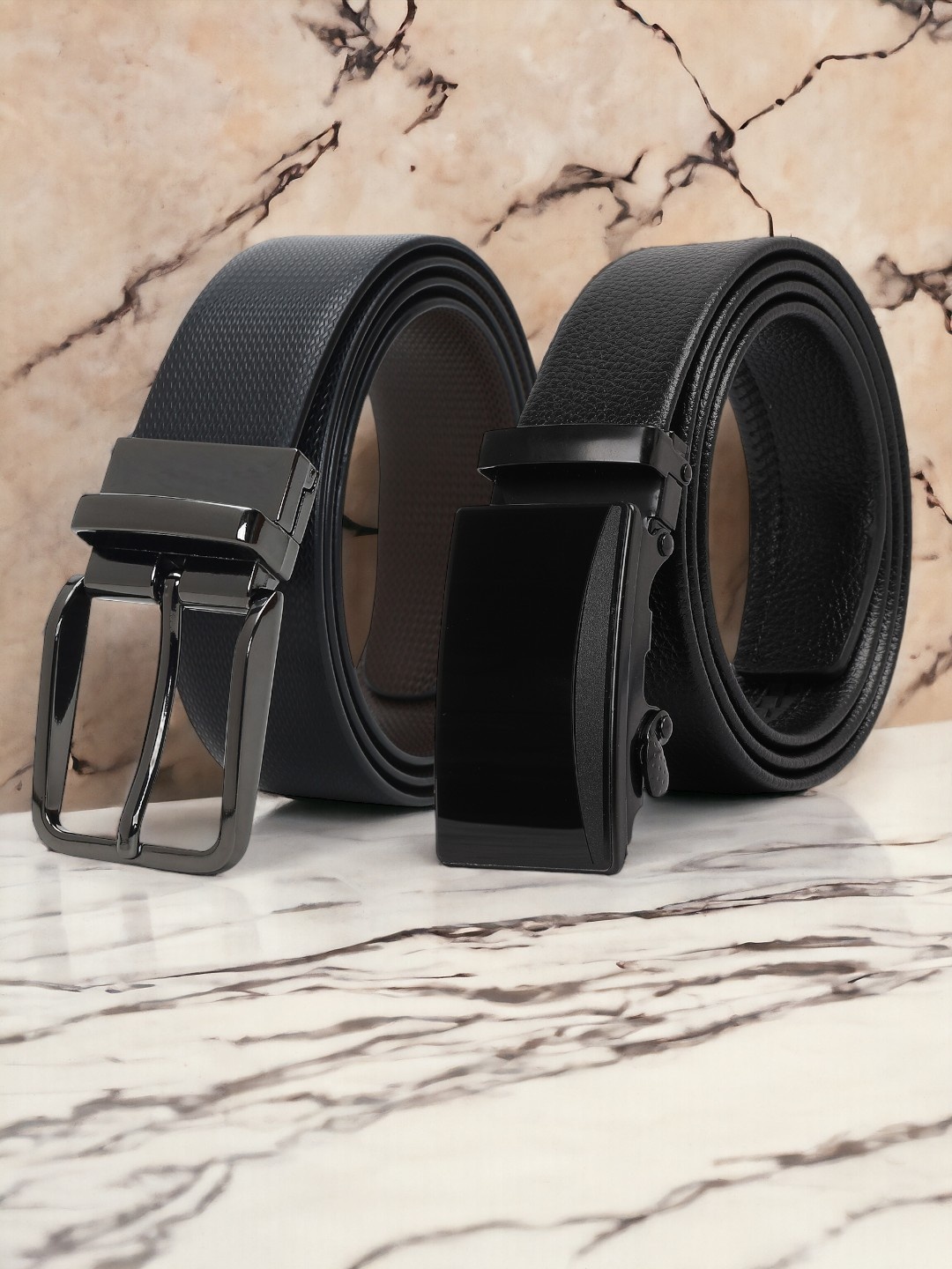 

CRUSSET Men Pack Of 2 Textured Reversible Formal Belt, Black