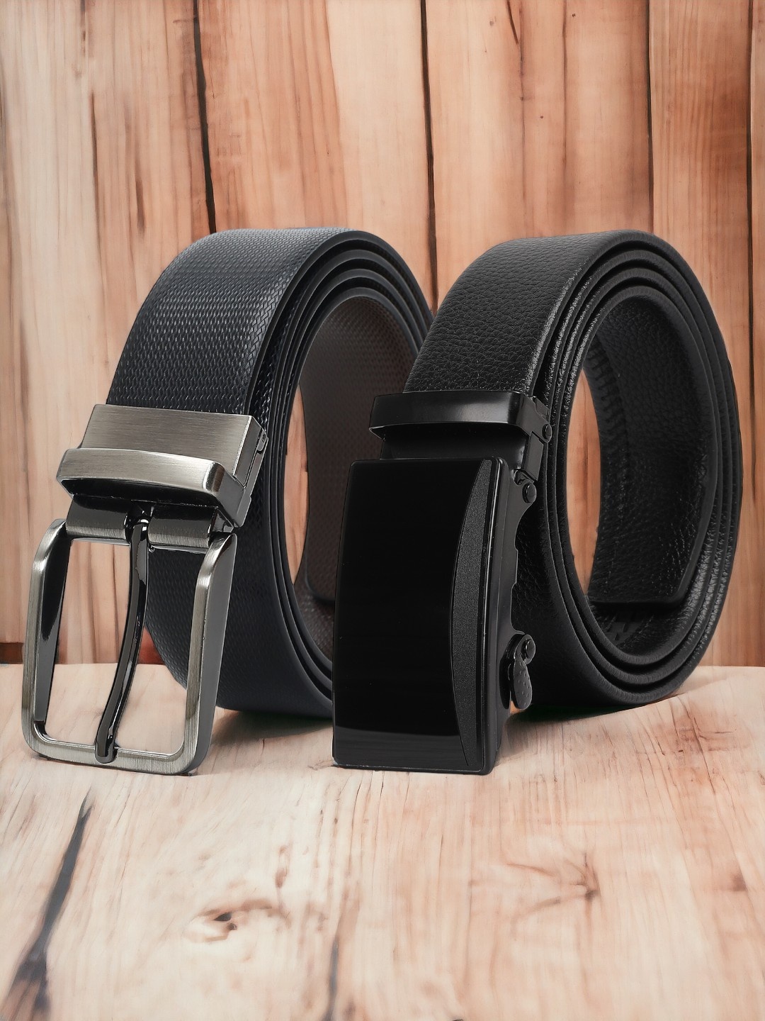 

CRUSSET Men Set Of 2 Textured Reversible Formal Belt, Black