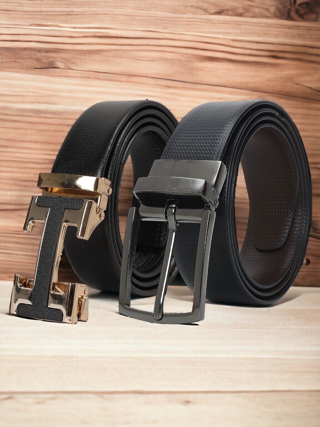 

CRUSSET Men Set Of 2 Textured Reversible Formal Belt, Black