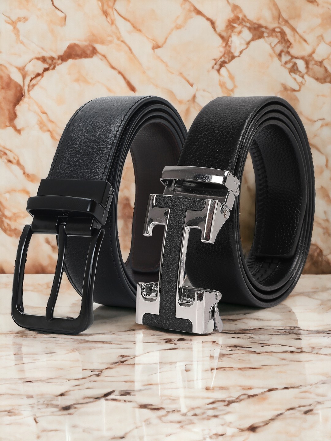 

CRUSSET Men Set Of 2 Textured Reversible Formal Belt, Black