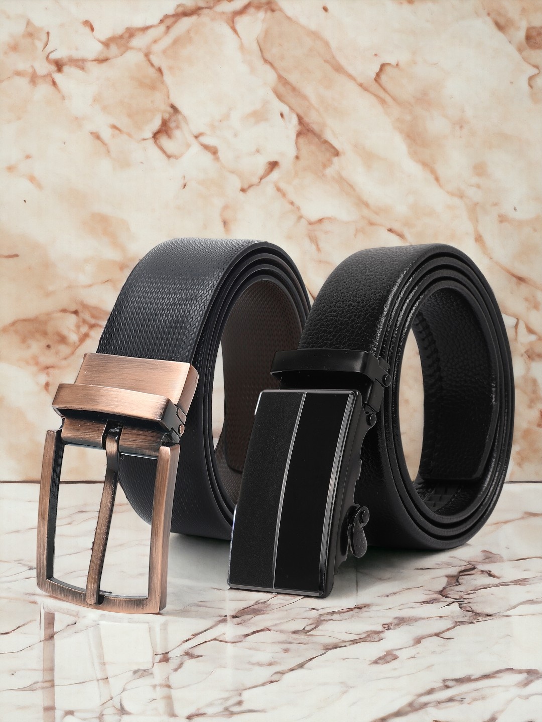 

CRUSSET Men Set Of 2 Textured Reversible Formal Belt, Black