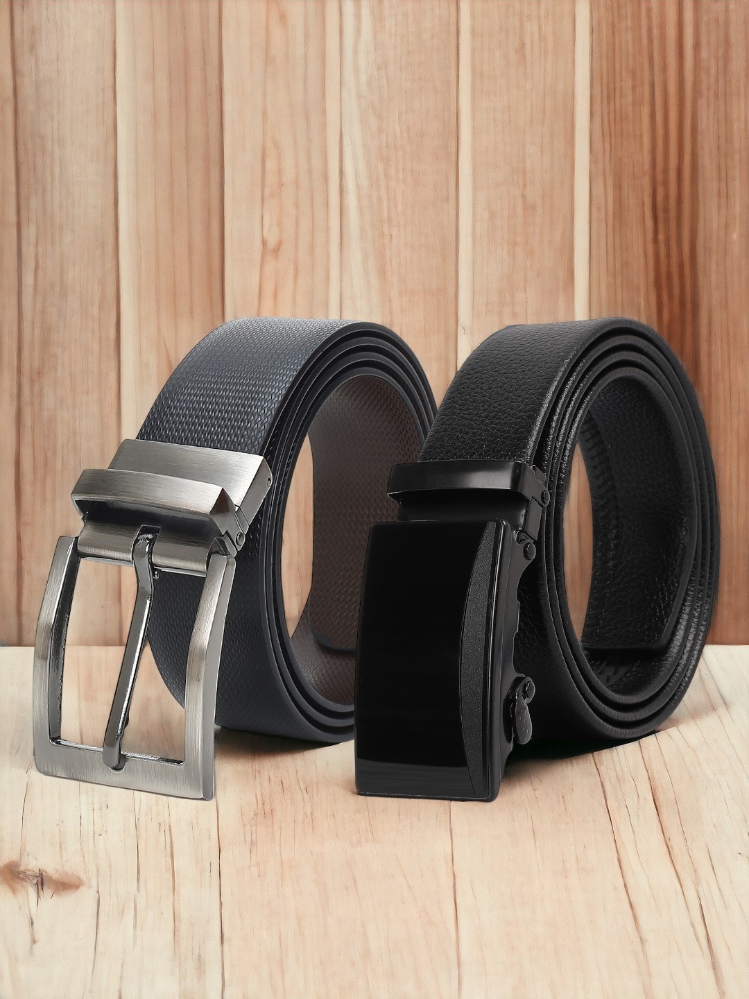 

CRUSSET Men Set Of 2 Textured Reversible Formal Belts, Black