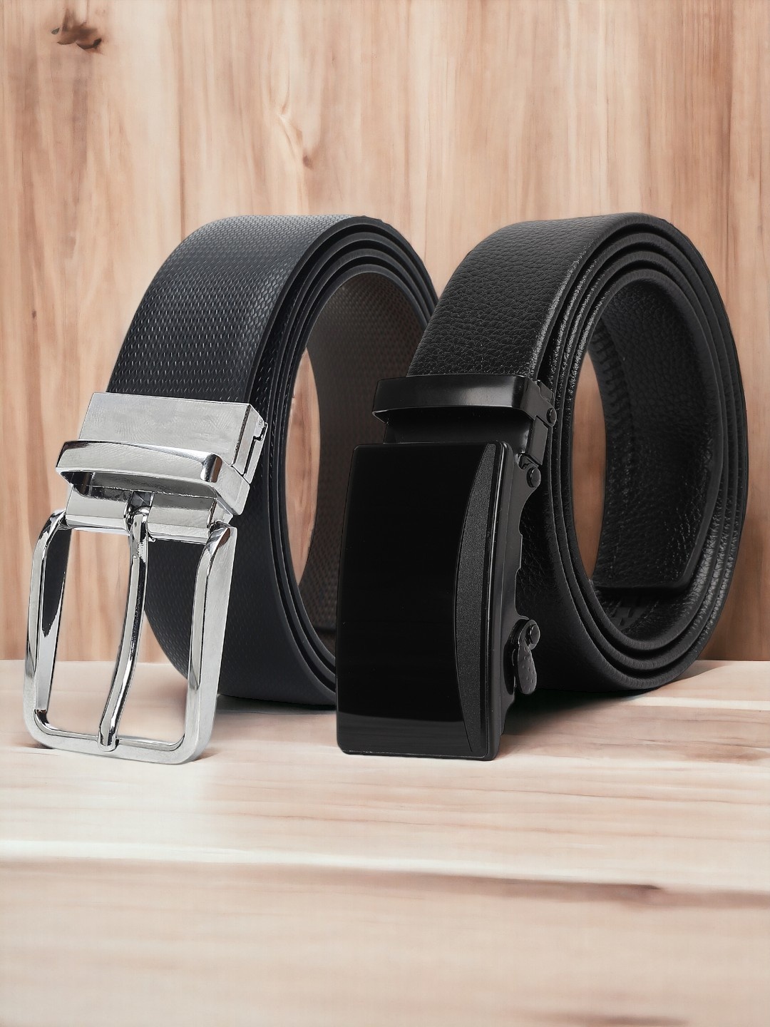

CRUSSET Men Set Of 2 Textured Reversible Formal Belt, Black