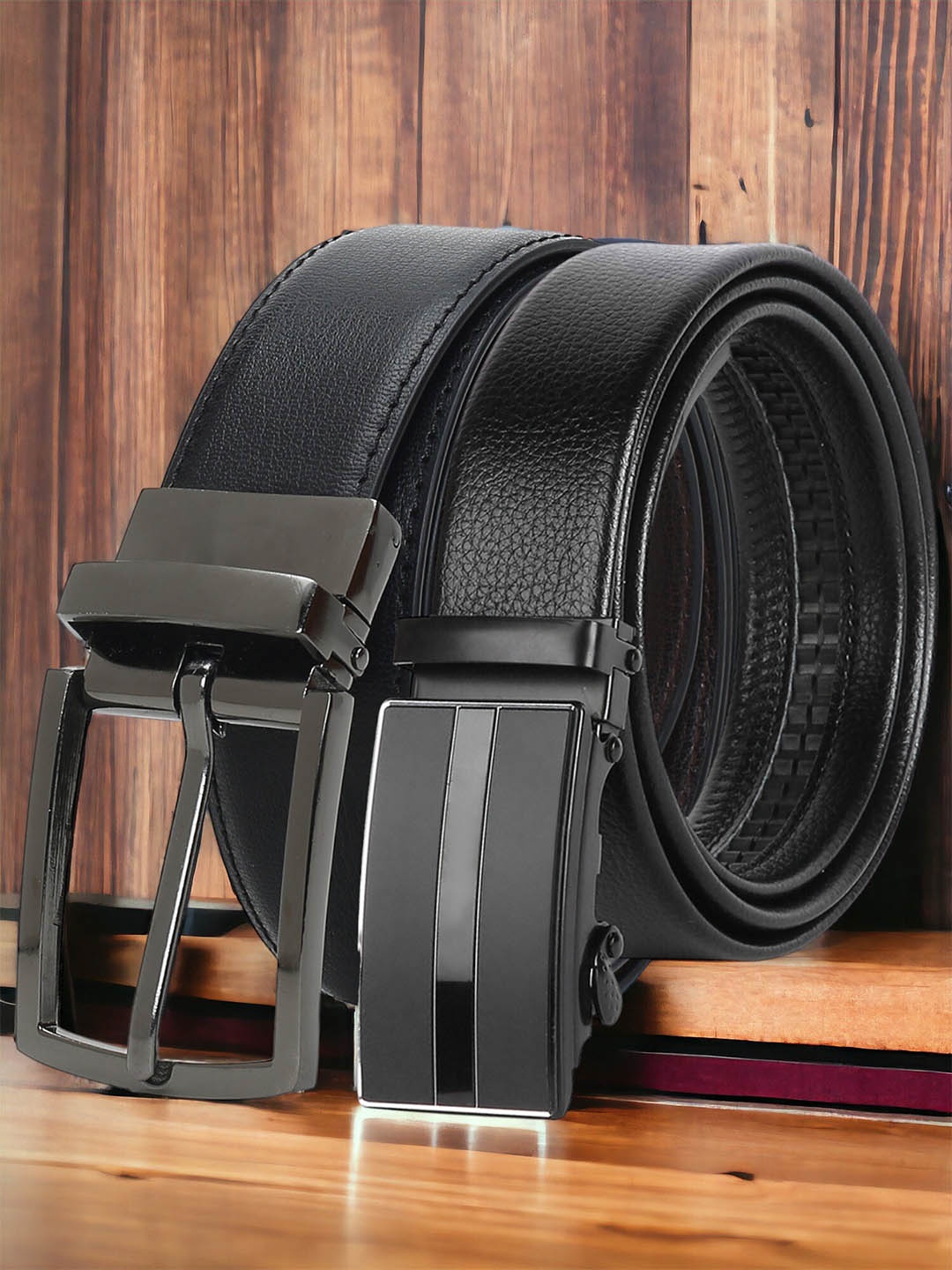 

CRUSSET Men Set Of 2 Reversible Formal Belt, Black