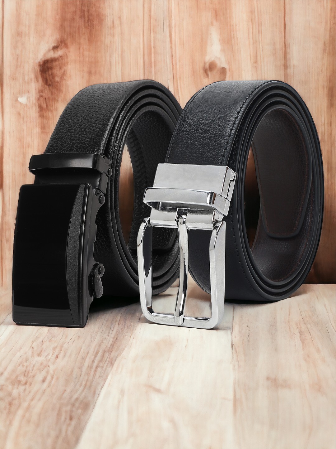 

CRUSSET Men Set Of 2 Textured Reversible Formal Belts, Black