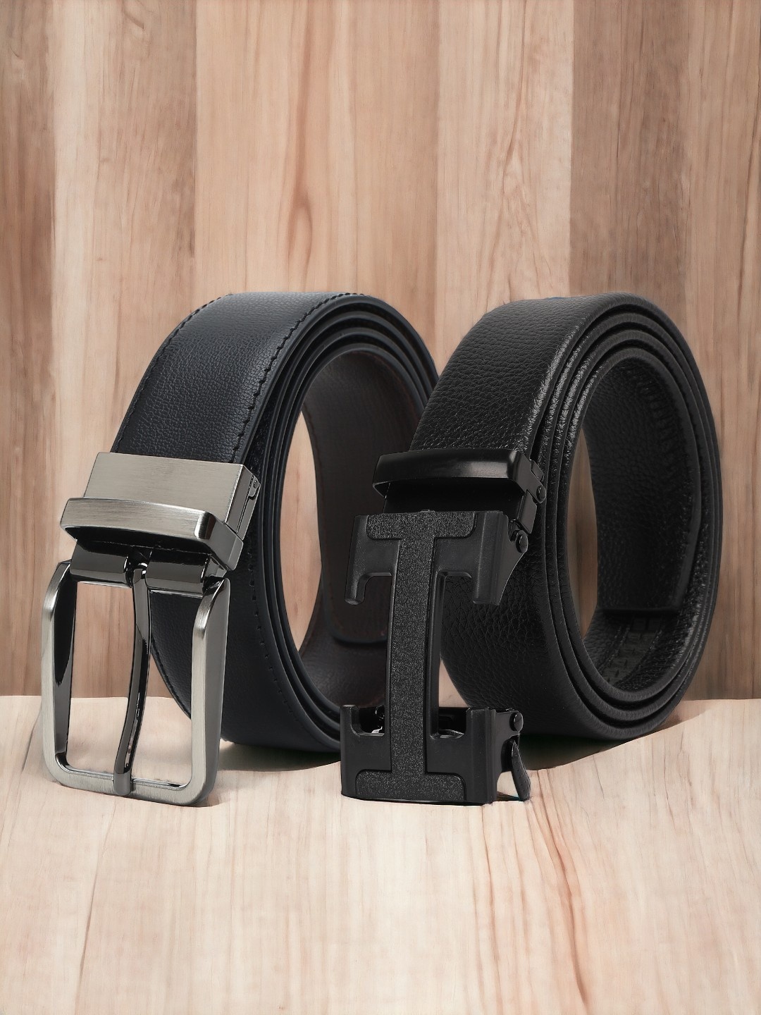 

CRUSSET Men Pack Of 2 Textured Reversible Formal Belt, Black