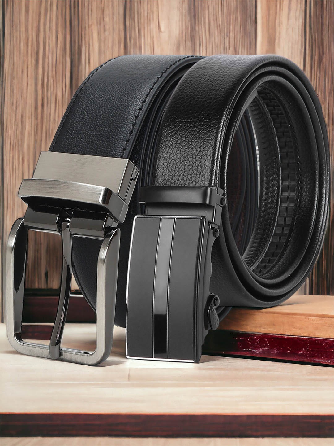 

CRUSSET Men Set Of 2 Reversible Formal Belts, Black