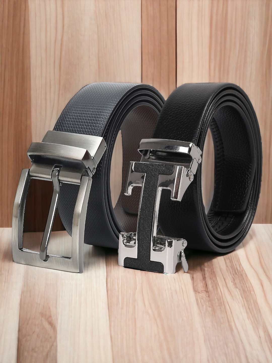 

CRUSSET Men Set Of 2 Textured Reversible Formal Belts, Black