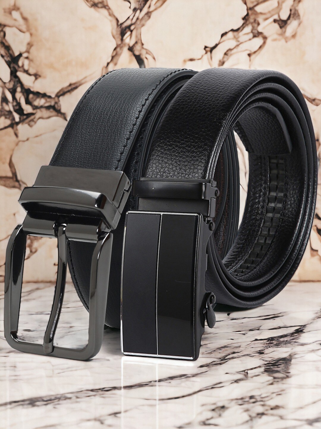 

CRUSSET Men Set Of 2 Reversible Formal Belts, Black