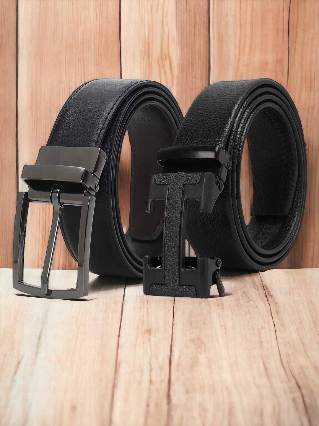 

CRUSSET Men Set Of 2 Textured Reversible Formal Belts, Black