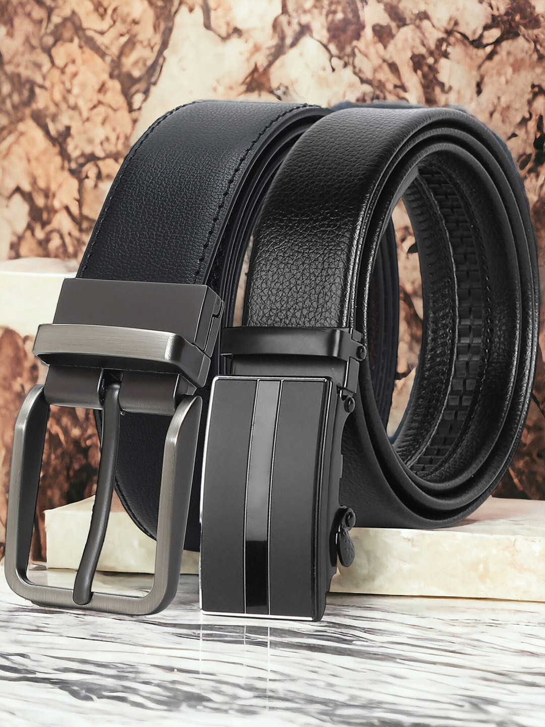 

CRUSSET Men Set Of 2 Reversible Formal Belts, Black