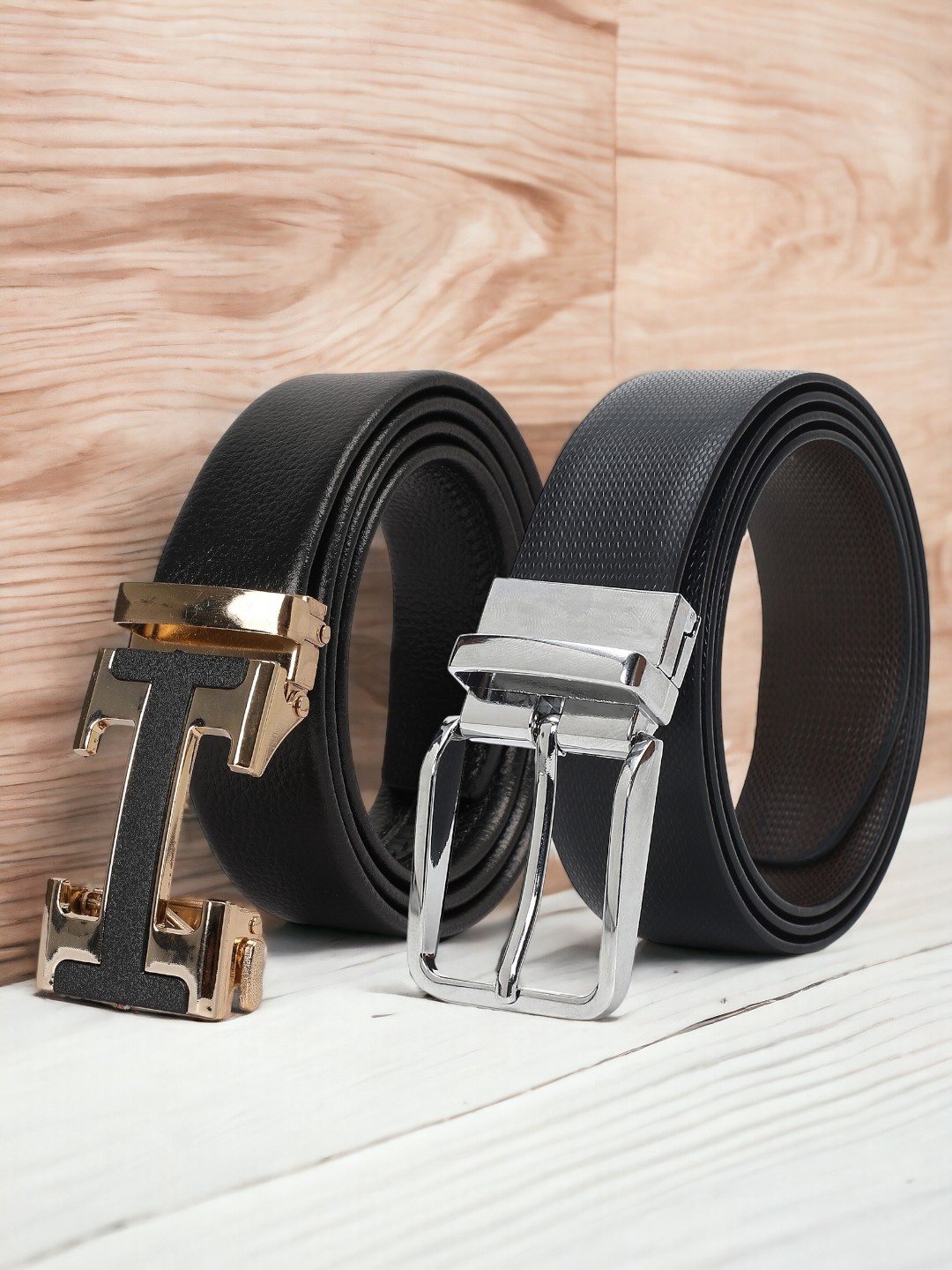 

CRUSSET Men Set Of 2 Textured Reversible Formal Belts, Black