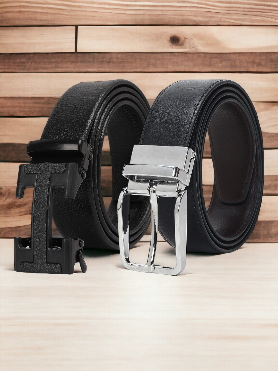 

CRUSSET Men Set Of 2 Textured Reversible Formal Belts, Black