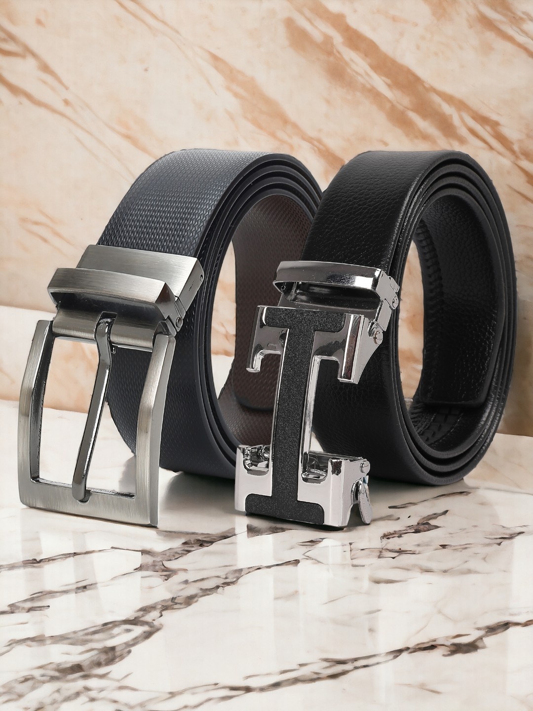 

CRUSSET Men Set Of 2 Reversible Formal Belts, Black