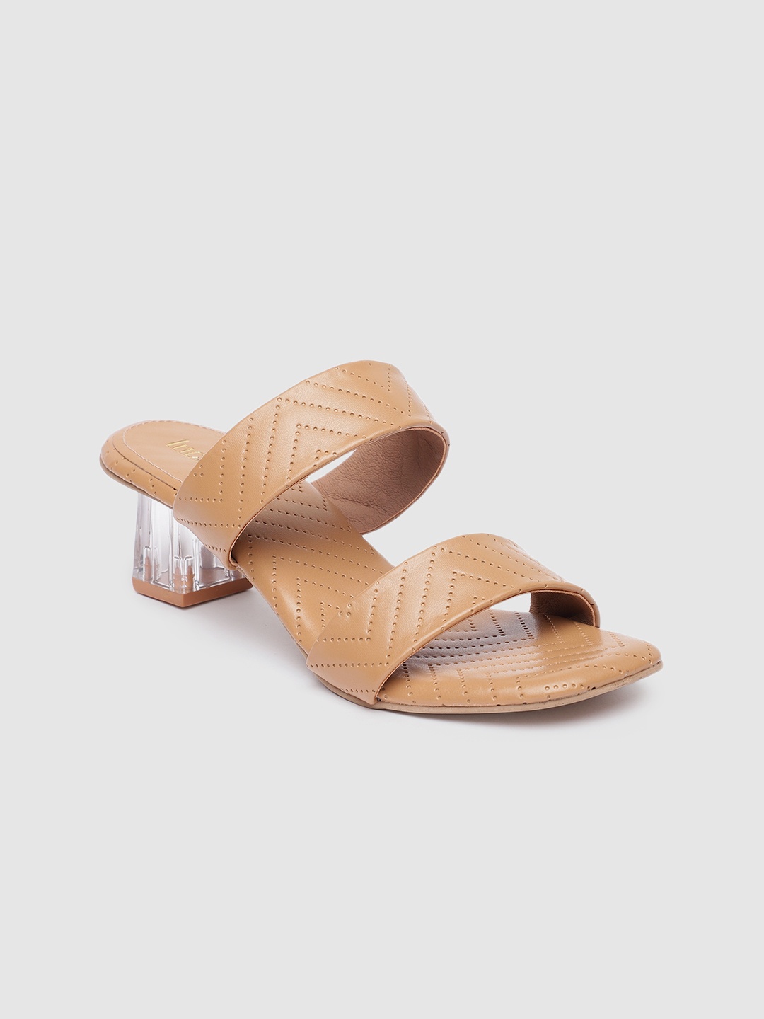 

Inc 5 Women Chevron Perforations Textured Block Sandals, Beige