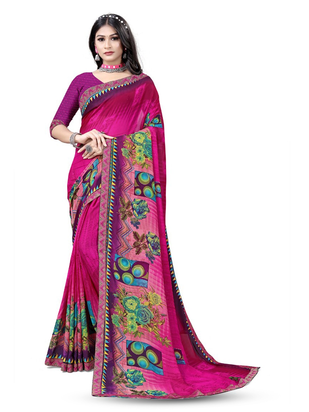 

ASISA Floral Printed Pure Georgette Saree, Pink