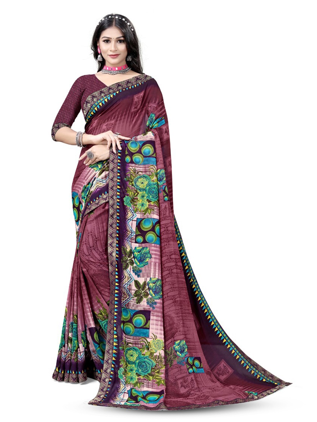 

ASISA Floral Printed Pure Georgette Saree, Lavender