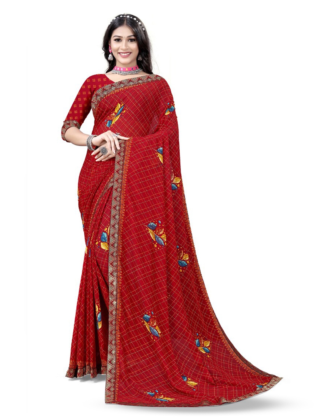 

ASISA Floral Printed Pure Georgette Saree, Maroon