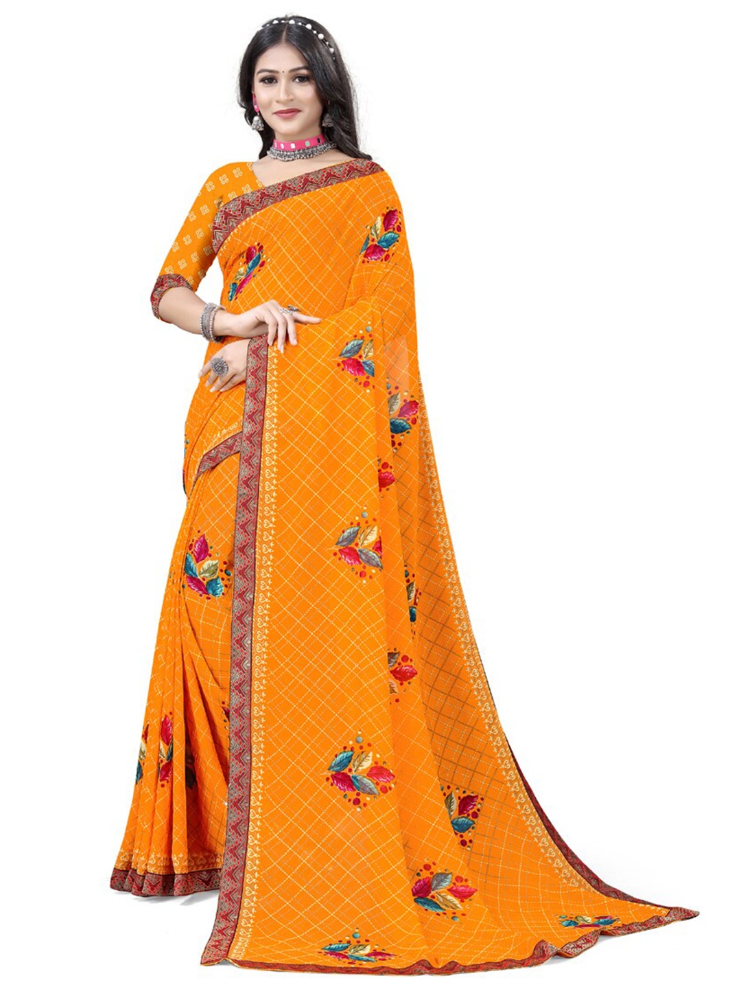 

ASISA Floral Printed Pure Georgette Saree, Yellow